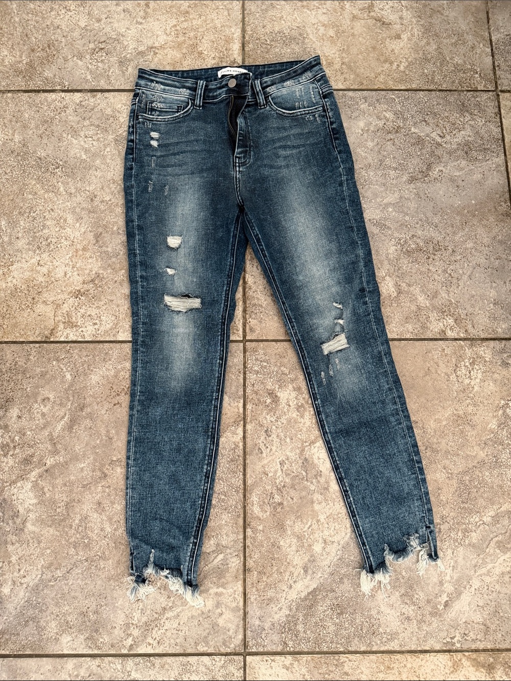 Flying Monkey Distressed Dark Blue Cropped Skinny Jeans